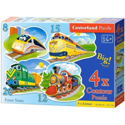 Пъзел Castorland 4 в 1 - Забавни влакове