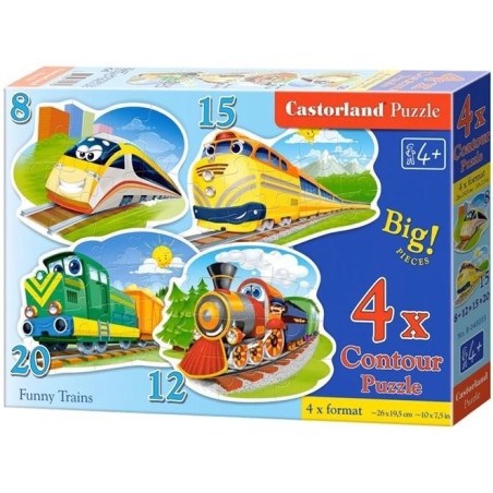 Пъзел Castorland 4 в 1 - Забавни влакове