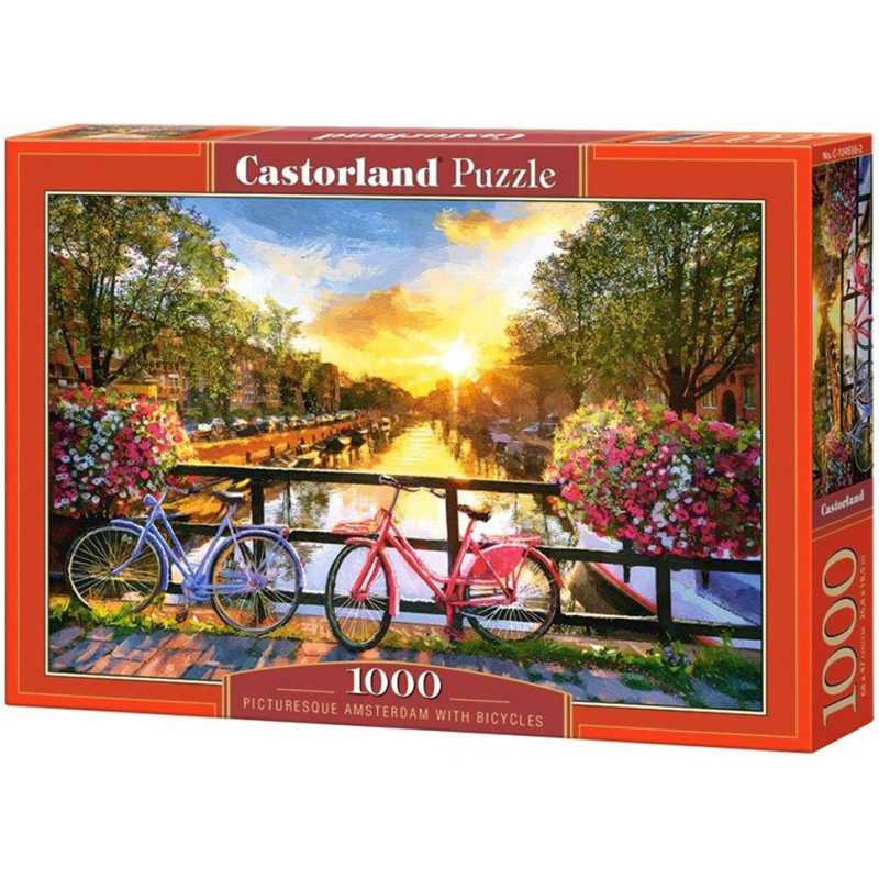 Пъзел Castorland от 1000 части - Живописен Амстердам с велосипеди