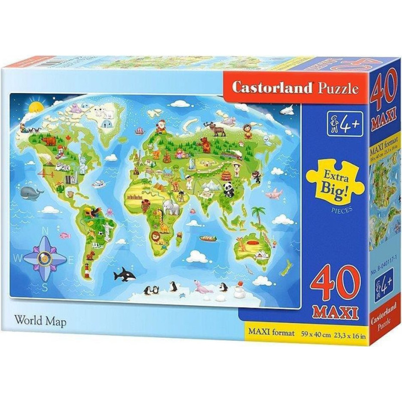 Пъзел Castorland от 40 XXL части - Картата на света