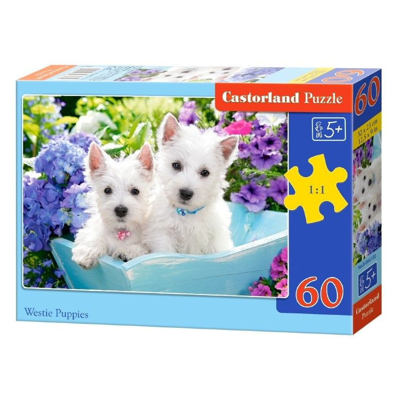 Пъзел Castorland от 60 части - Бели кученца