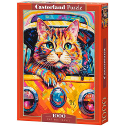 Пъзел Castorland от 1000 части - Котешко пътуване с автобус