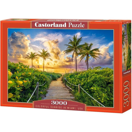 Пъзел Castorland от 3000 части - Цветен изгрев в Маями, САЩ
